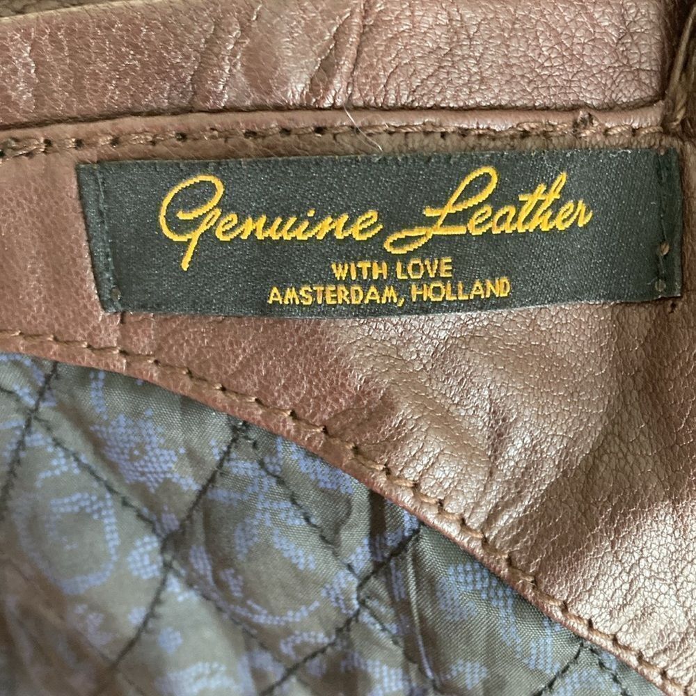 Scotch and Soda Brown Leather Jacket Sz L - Picture 9 of 12